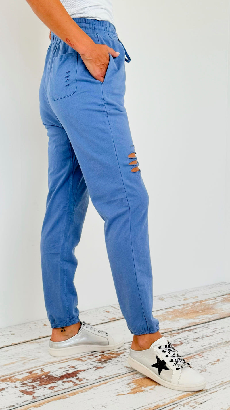 Distressed French Terry Joggers Pants-180 Joggers-oddi-Coastal Bloom Boutique, find the trendiest versions of the popular styles and looks Located in Indialantic, FL