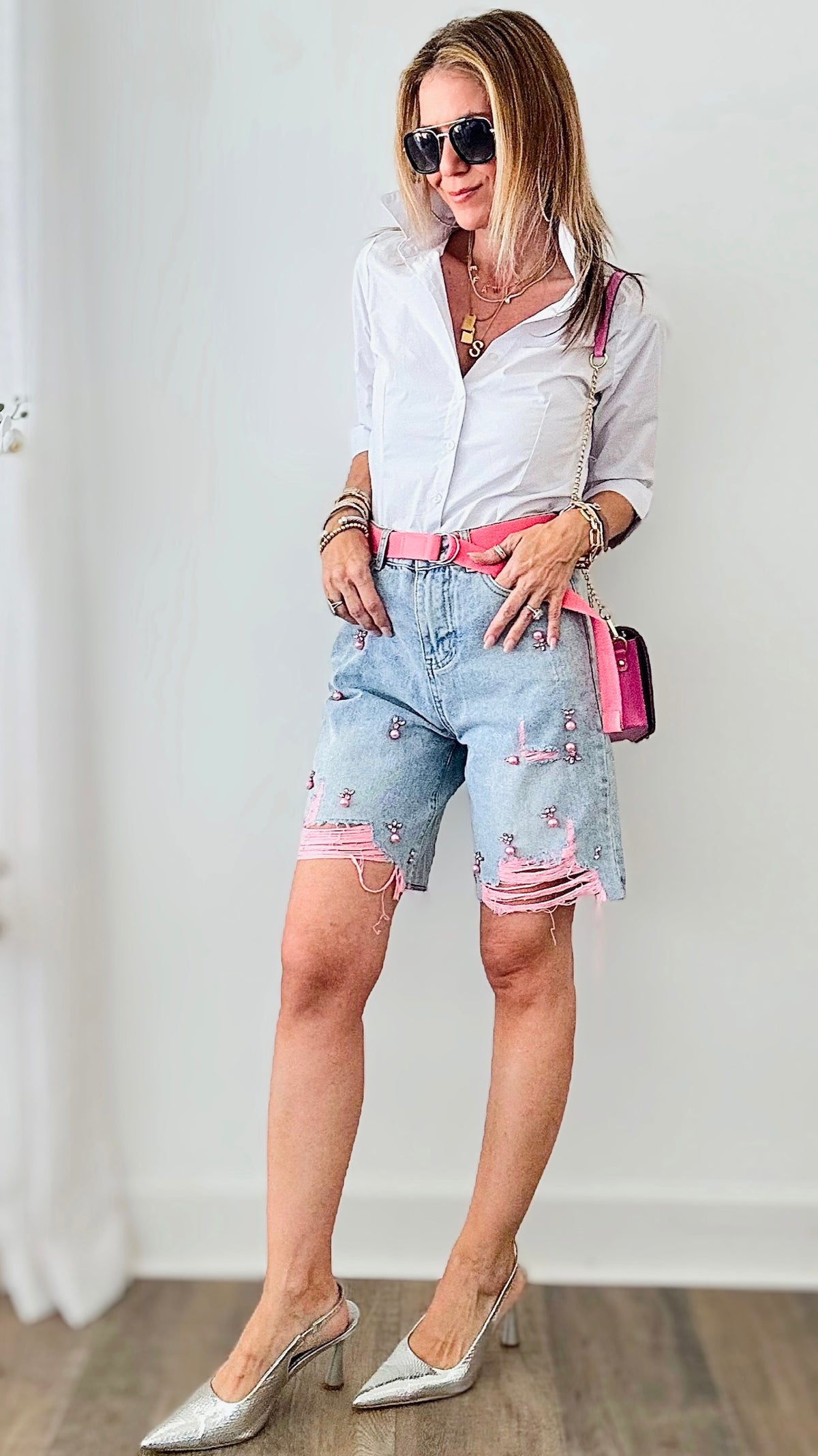Frayed Detailed Denim Shorts-190 Denim-Rousseau-Coastal Bloom Boutique, find the trendiest versions of the popular styles and looks Located in Indialantic, FL