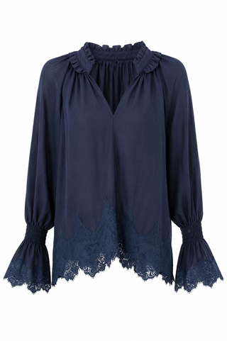 Whispered Romance Italian Blouse- Navy