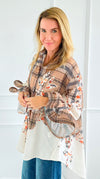 Garden Plaid Ruffle Bell Sleeve Italian Blouse-130 Long sleeve top-Italianissimo-Coastal Bloom Boutique, find the trendiest versions of the popular styles and looks Located in Indialantic, FL