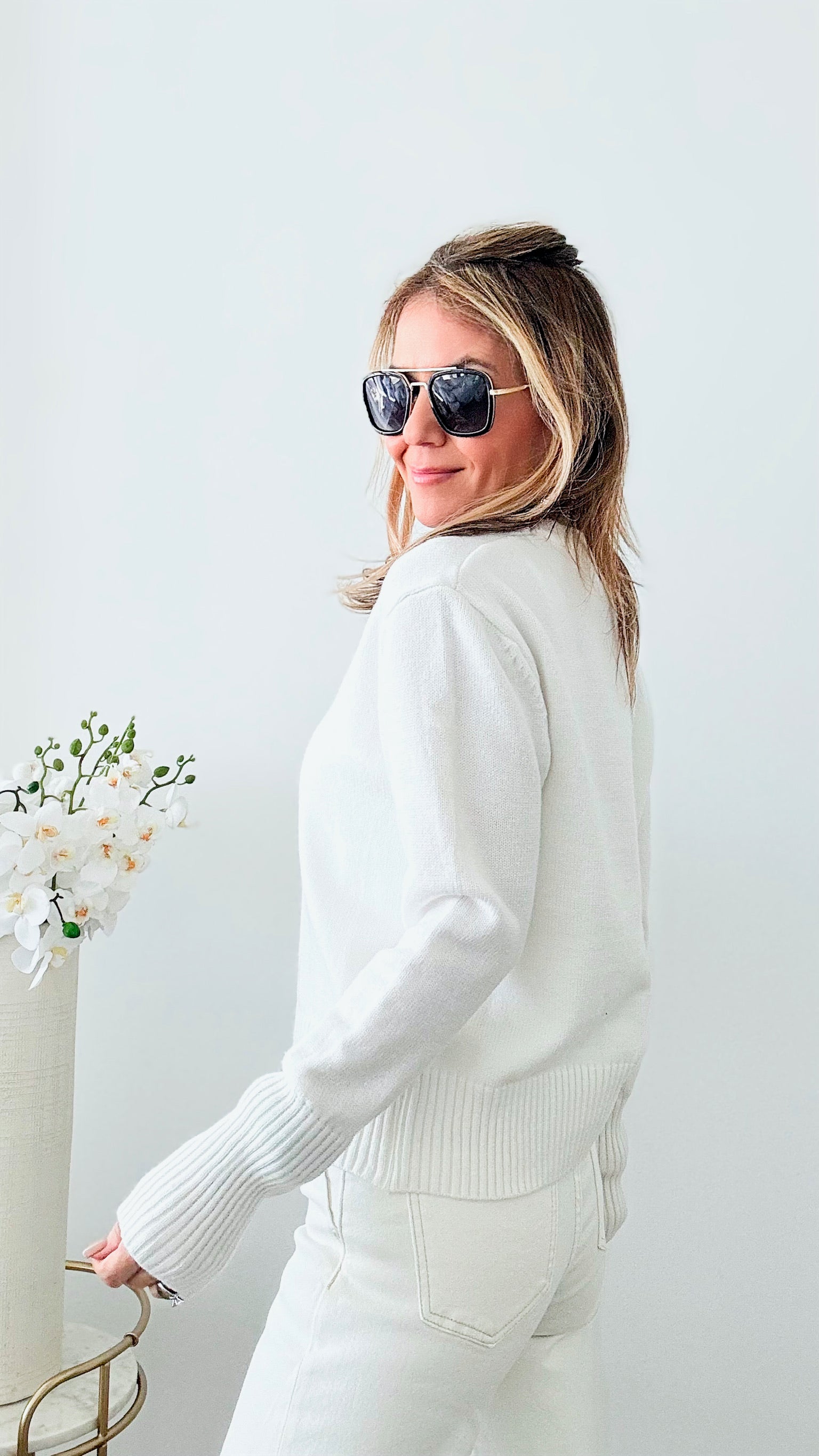 Paris Embroidery Knit Sweater - White-130 Long Sleeve Tops-Chasing Bandits-Coastal Bloom Boutique, find the trendiest versions of the popular styles and looks Located in Indialantic, FL