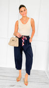 Wrapped Intention Belted Italian Pants- Navy-100 Pants-Italianissimo-Coastal Bloom Boutique, find the trendiest versions of the popular styles and looks Located in Indialantic, FL