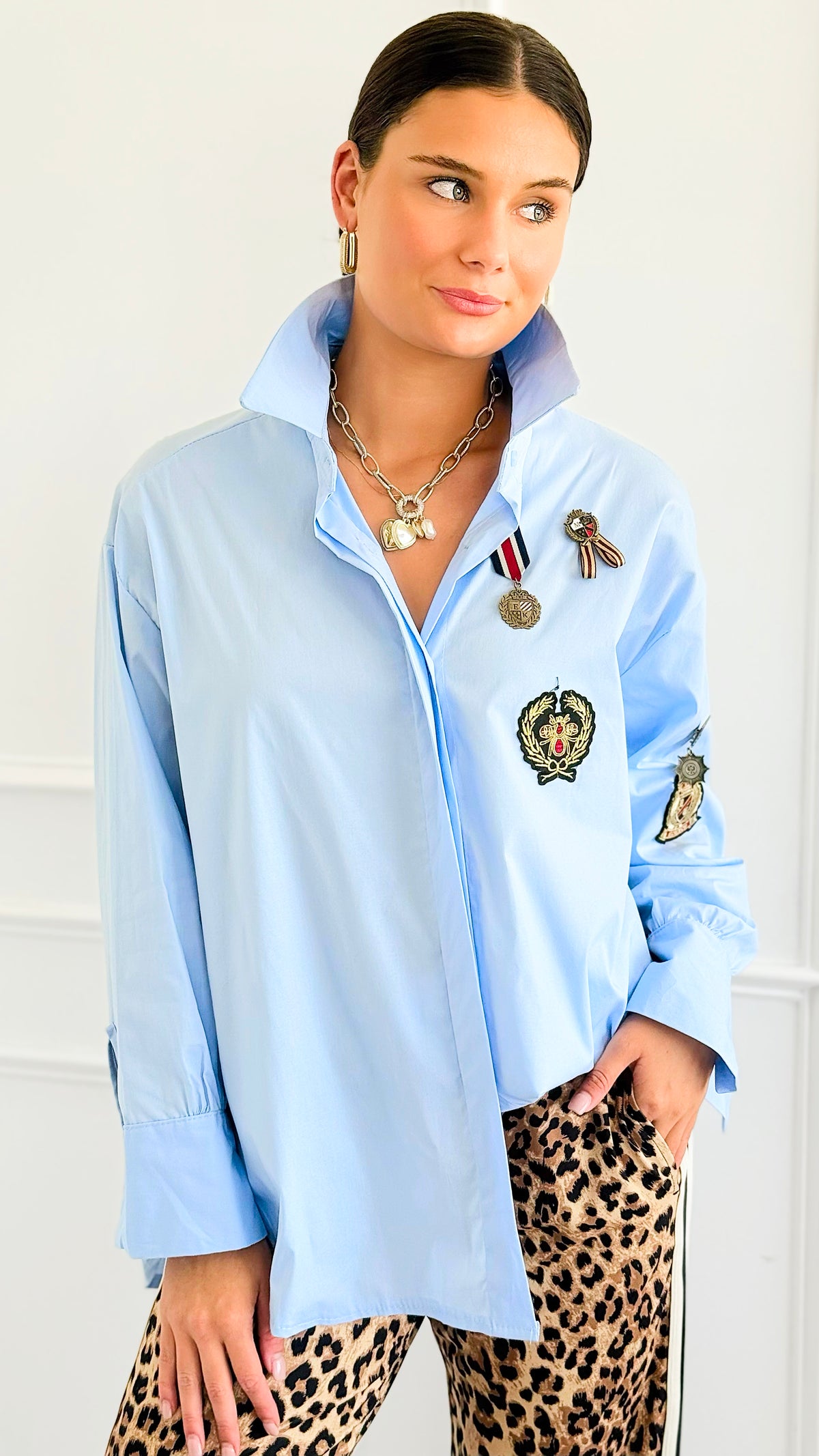Italian Rank & Buzz Woven Top- Sky Blue-110 Long Sleeve Tops-TATTOO Z-Coastal Bloom Boutique, find the trendiest versions of the popular styles and looks Located in Indialantic, FL