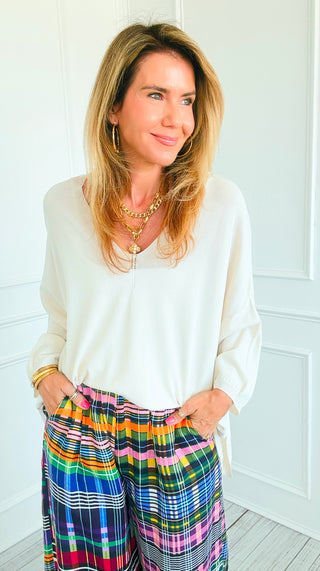 Good Taste V- Neck Max Italian Knit Top- Ivory