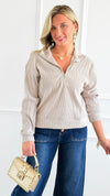 Weekend Ease Ribbed Sweatshirt - Beige-130 Long Sleeve Tops-IRIS-Coastal Bloom Boutique, find the trendiest versions of the popular styles and looks Located in Indialantic, FL
