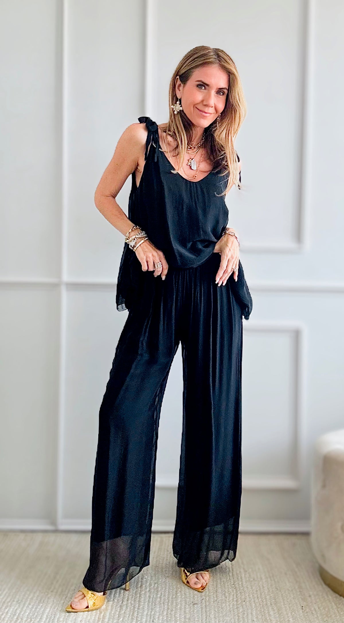 Sheer Overlay Italian Palazzo - Black-pants-Germany-Coastal Bloom Boutique, find the trendiest versions of the popular styles and looks Located in Indialantic, FL