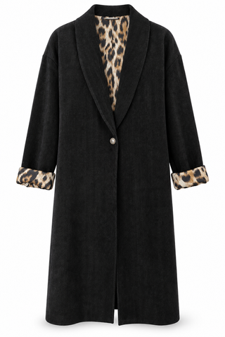 Leopard Italian Long Blazer- Black