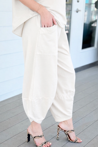La Spezia Italian Barrel Cotton Pant - Ivory