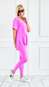 Short Sleeve Brushed Microfiber Lounge Set - Bright Mauve-210 Loungewear/Sets-Zenana-Coastal Bloom Boutique, find the trendiest versions of the popular styles and looks Located in Indialantic, FL