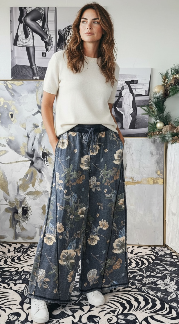 Denim Garden Flare Leg Pants-100 Pants-EASEL-Coastal Bloom Boutique, find the trendiest versions of the popular styles and looks Located in Indialantic, FL