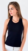 Essential Ribbed Racerback Tank- Black-100 Sleeveless Tops-Mono B-Coastal Bloom Boutique, find the trendiest versions of the popular styles and looks Located in Indialantic, FL