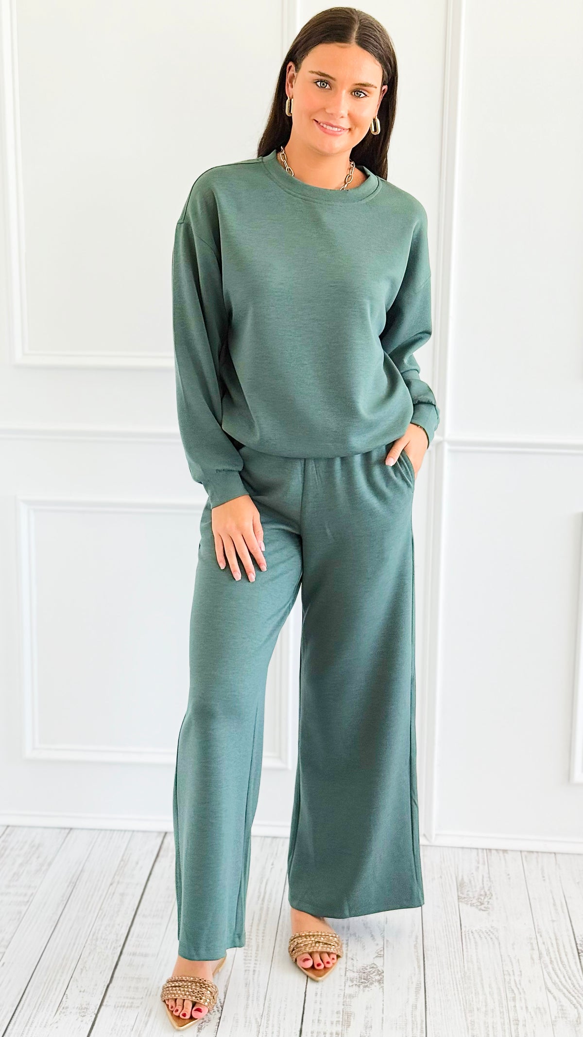 Weekend Lounge Scuba Pant Set - Dark Forest-210 Loungewear/Sets-Zenana-Coastal Bloom Boutique, find the trendiest versions of the popular styles and looks Located in Indialantic, FL