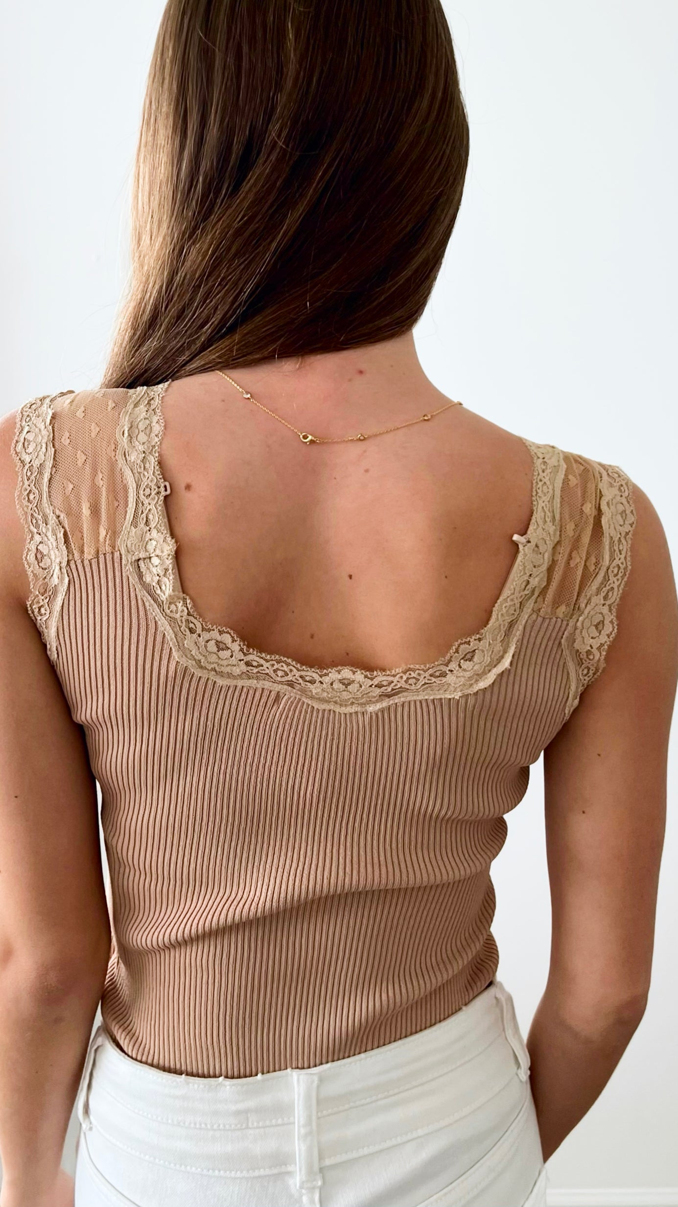 Lace Ribbed Italian Cami - Khaki-100 Sleeveless Tops-Germany-Coastal Bloom Boutique, find the trendiest versions of the popular styles and looks Located in Indialantic, FL