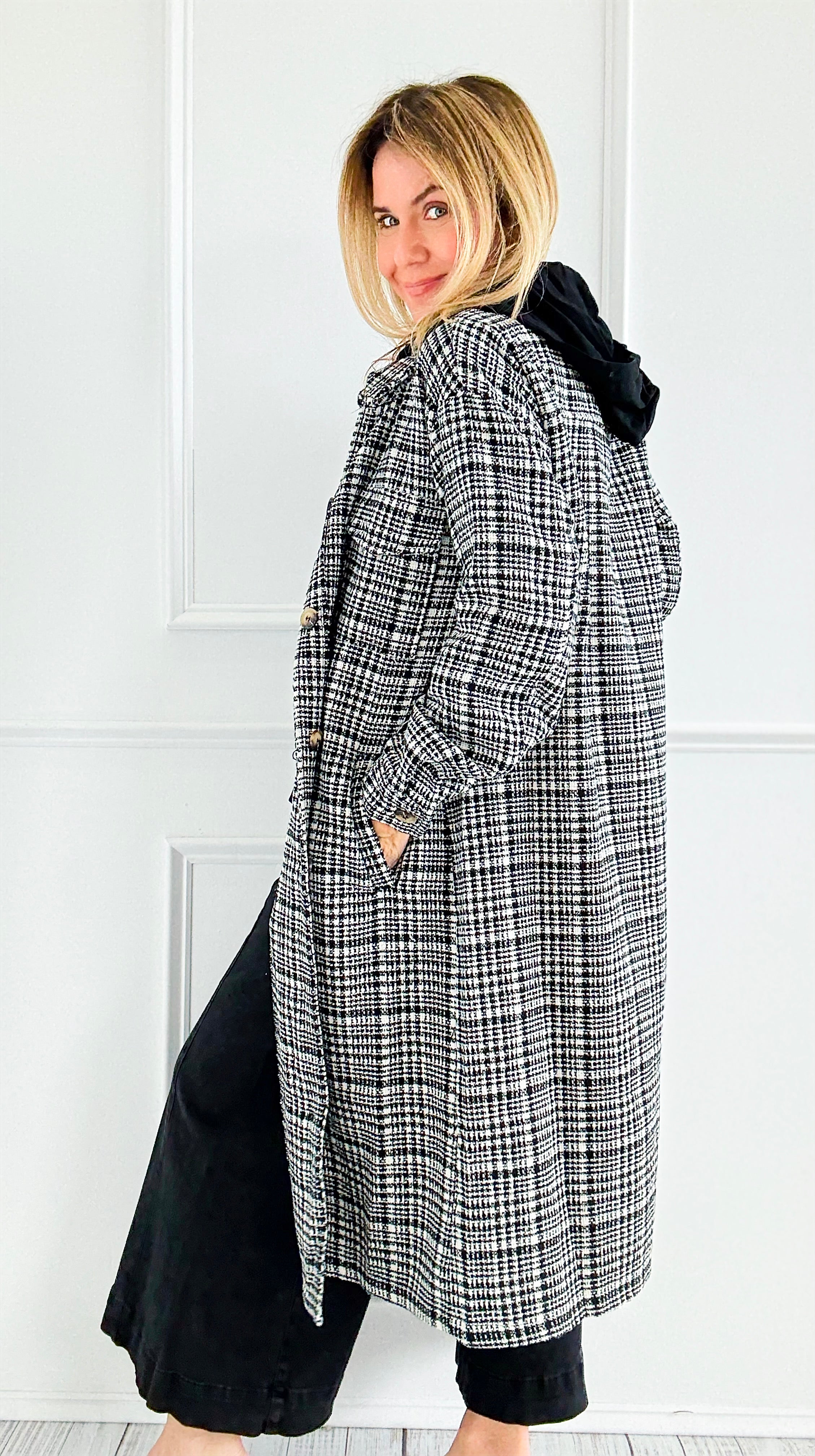 Weekend Plaid Hooded Coat-160 Jackets-mystree-Coastal Bloom Boutique, find the trendiest versions of the popular styles and looks Located in Indialantic, FL