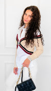 Varsity Remix Cable Knit Top-130 Long Sleeve Tops-LA' ROS-Coastal Bloom Boutique, find the trendiest versions of the popular styles and looks Located in Indialantic, FL