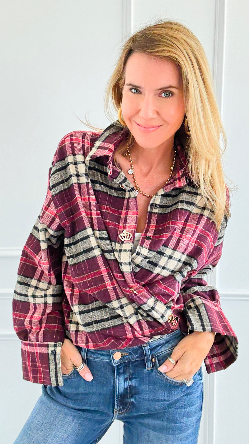 Pretty In Plaid Italian Top-110 Long Sleeve Tops-TATTOO Z-Coastal Bloom Boutique, find the trendiest versions of the popular styles and looks Located in Indialantic, FL