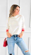 Stripe Pop Mock Neck Sweater-140 Sweaters-Fate Inc-Coastal Bloom Boutique, find the trendiest versions of the popular styles and looks Located in Indialantic, FL