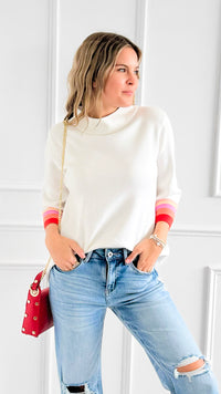 Stripe Pop Mock Neck Sweater-140 Sweaters-Fate Inc-Coastal Bloom Boutique, find the trendiest versions of the popular styles and looks Located in Indialantic, FL