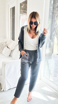 Ferne French Scuba Pant with Tweed - Charcoal-170 Bottoms-Joh Apparel-Coastal Bloom Boutique, find the trendiest versions of the popular styles and looks Located in Indialantic, FL