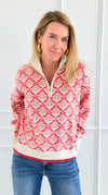 Tri-Bloom Zip Mock Sweater-Cream/Orange-140 Sweaters-&MERCI-Coastal Bloom Boutique, find the trendiest versions of the popular styles and looks Located in Indialantic, FL