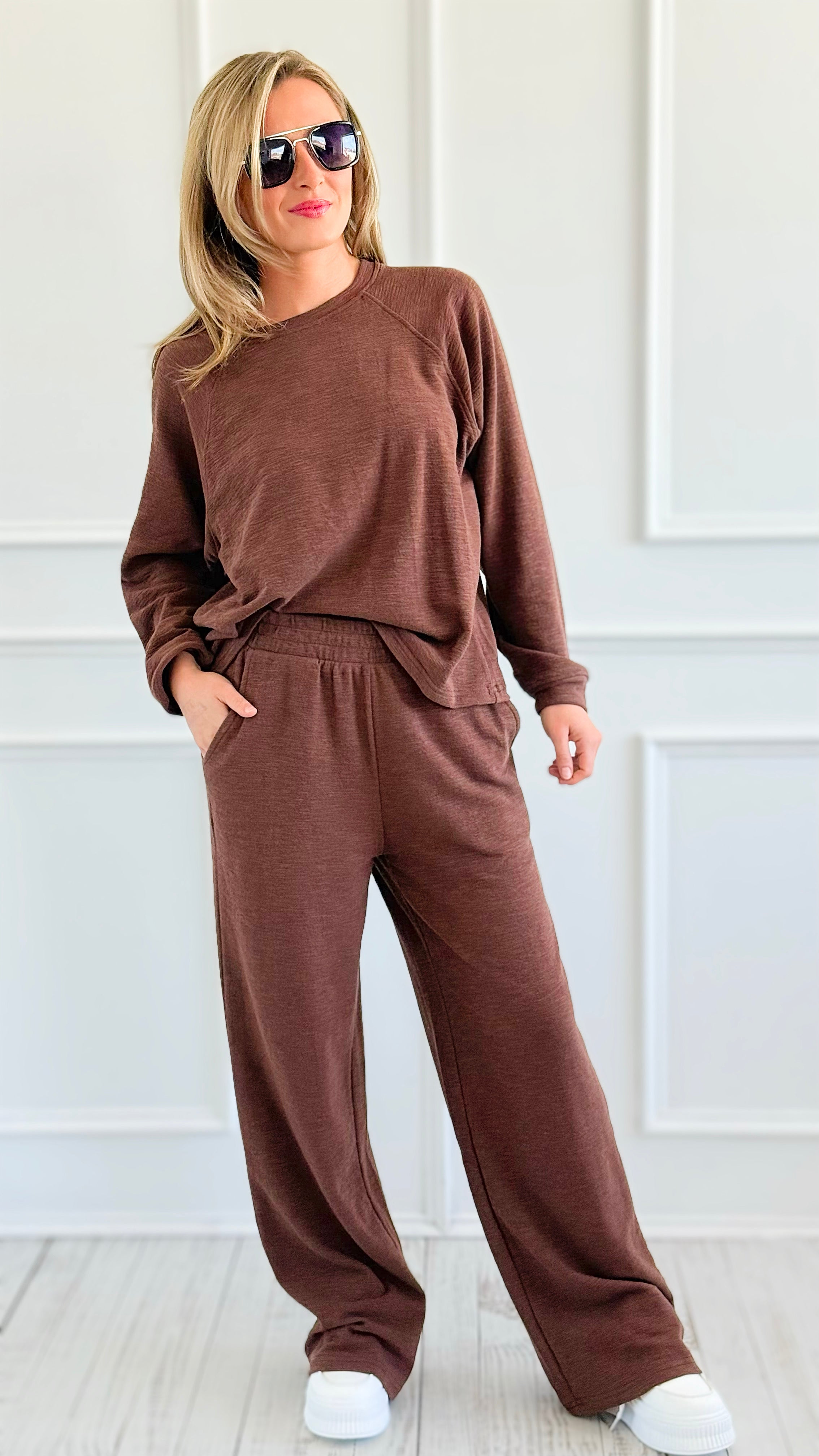 Relax Mode Long Sleeve Slub Knit Set - Brown-210 Loungewear/Sets-Zenana-Coastal Bloom Boutique, find the trendiest versions of the popular styles and looks Located in Indialantic, FL