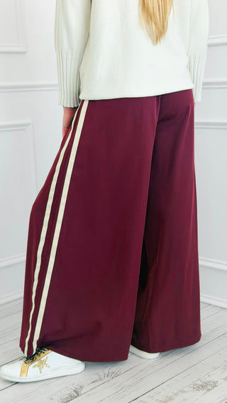 Side Note Wide Leg Italian Pant- Burgundy