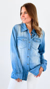 The Everyday Button-Up Denim Blouse-110 Long Sleeve Tops-VENTI6 OUTLET-Coastal Bloom Boutique, find the trendiest versions of the popular styles and looks Located in Indialantic, FL