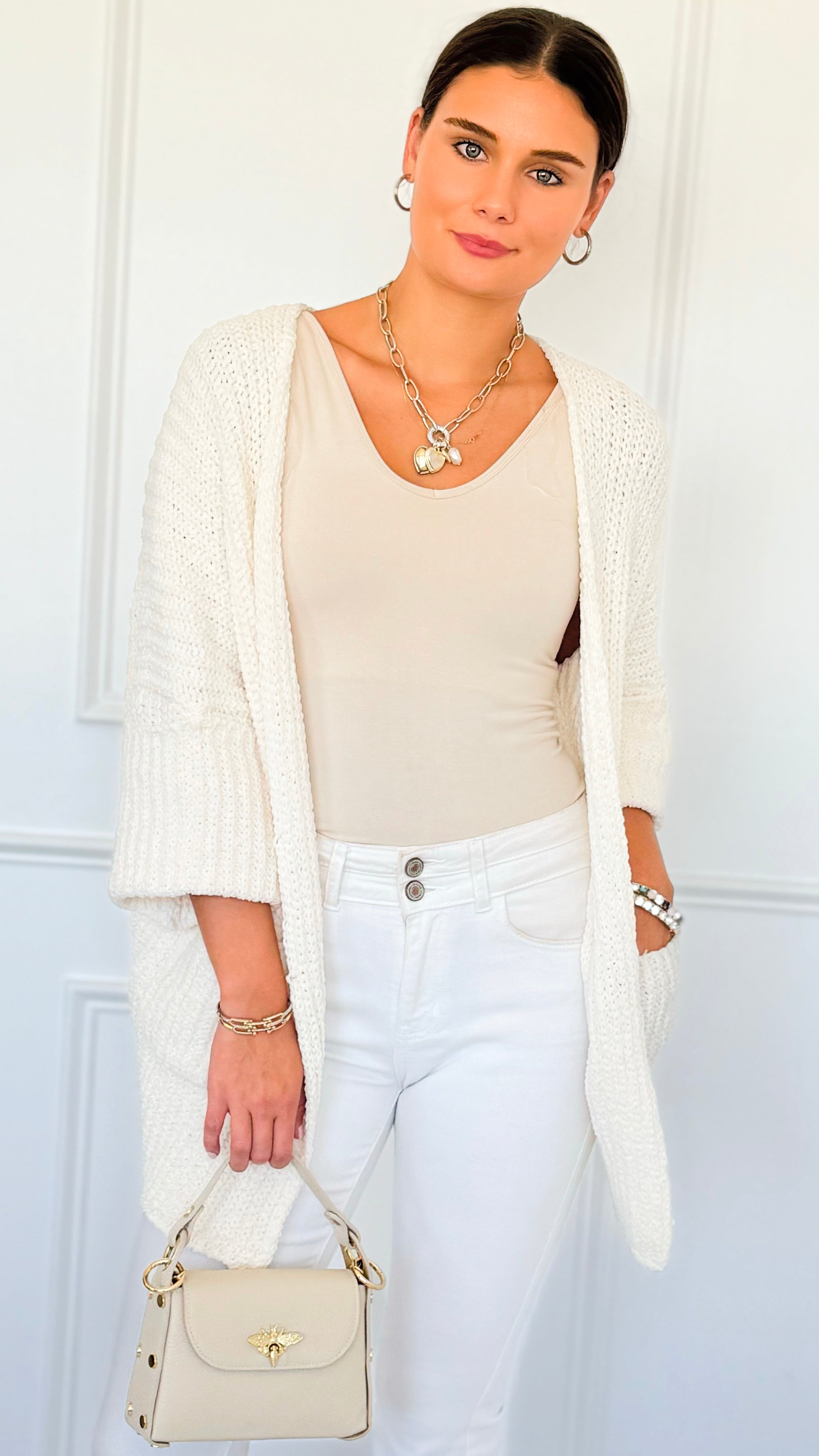 Cuff & Comfort Chenille Cardigan-Cream-150 Cardigans/Layers-POL-Coastal Bloom Boutique, find the trendiest versions of the popular styles and looks Located in Indialantic, FL