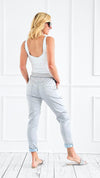 Ruffle Pocket Italian Wish List Jogger- Silver-180 Joggers-Italianissimo-Coastal Bloom Boutique, find the trendiest versions of the popular styles and looks Located in Indialantic, FL