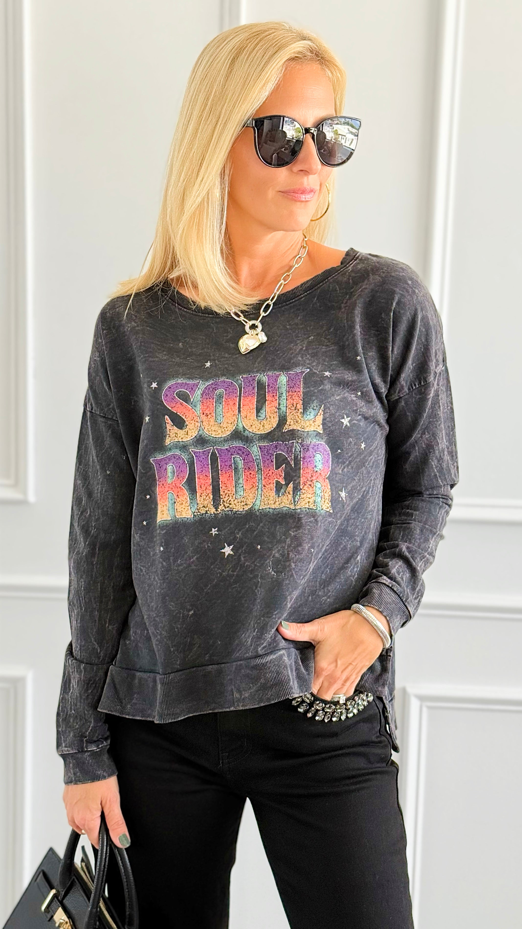 Soul Rider Star Sweatshirt-110 Long Sleeve Tops-ROUSSEAU-Coastal Bloom Boutique, find the trendiest versions of the popular styles and looks Located in Indialantic, FL