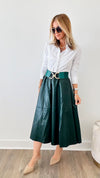 Midi Circle Faux Leather Skirt - Green-170 Bottoms-TABA-Coastal Bloom Boutique, find the trendiest versions of the popular styles and looks Located in Indialantic, FL