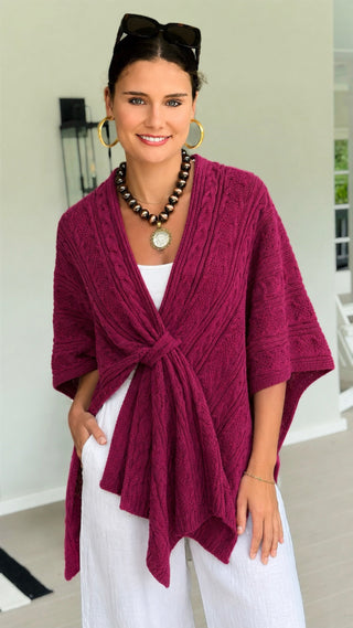 Twist Front Poncho - Magenta