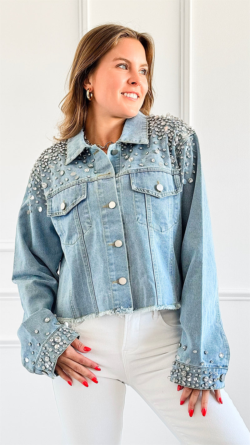 Glitz & Glam Denim Jacket-160 Jackets-KIWI-Coastal Bloom Boutique, find the trendiest versions of the popular styles and looks Located in Indialantic, FL