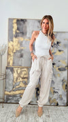 Luxe Look Italian Cargo Joggers - Ecru-180 Joggers-Germany-Coastal Bloom Boutique, find the trendiest versions of the popular styles and looks Located in Indialantic, FL