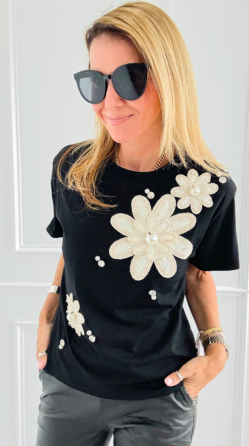 Floral Lace Patch Tee-110 short Sleeve Top-PASTEL DESIGN-Coastal Bloom Boutique, find the trendiest versions of the popular styles and looks Located in Indialantic, FL