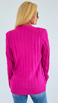 Open Front Cable Knit Cardigan - Magenta-150 Cardigans/Layers-On Blue-Coastal Bloom Boutique, find the trendiest versions of the popular styles and looks Located in Indialantic, FL