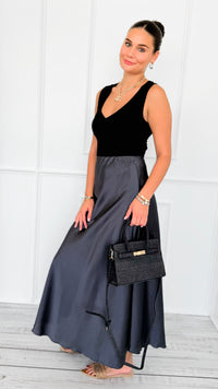Isabella Italian Skirt- Charcoal-170 Bottoms-SEE YOU IN ROME-Coastal Bloom Boutique, find the trendiest versions of the popular styles and looks Located in Indialantic, FL