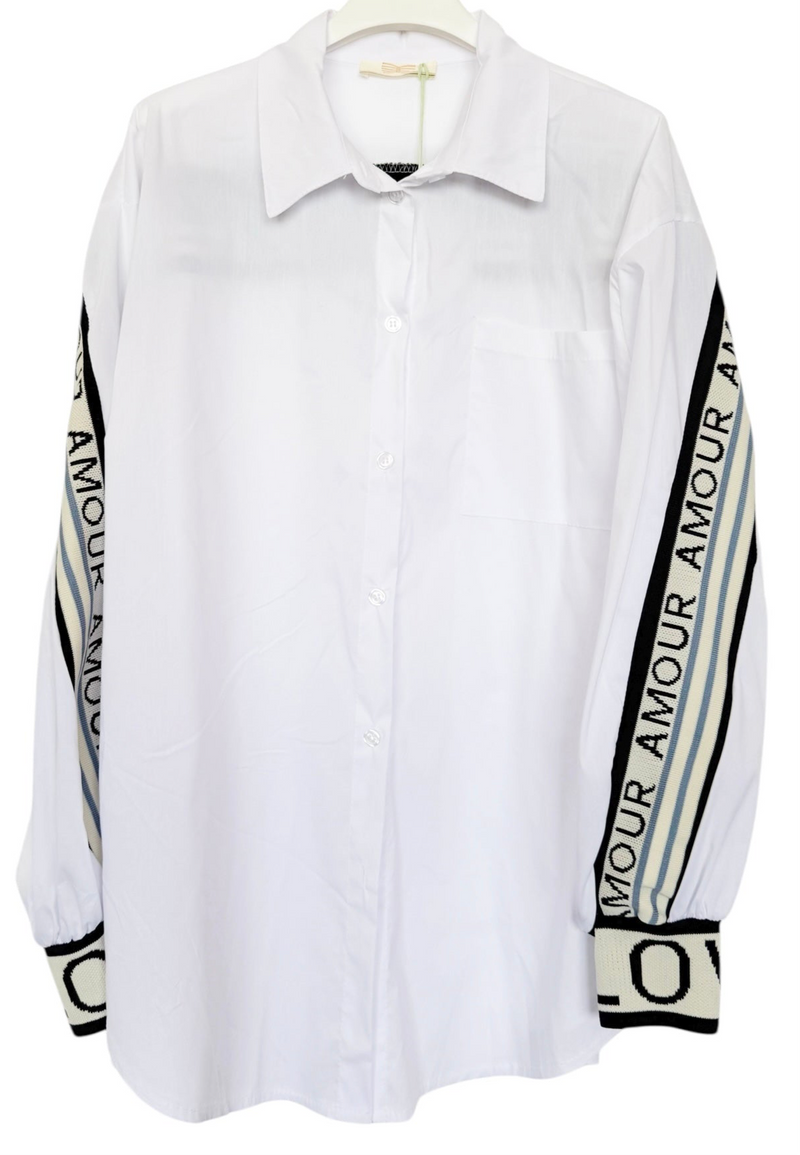 Amour Statement Italian Blouse- White-130 Long Sleeve Tops-Italianissimo/AMIRA-Coastal Bloom Boutique, find the trendiest versions of the popular styles and looks Located in Indialantic, FL