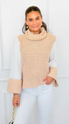 Two-Tone Turtleneck Flare Sleeve Sweater-140 Sweaters-ROUSSEAU-Coastal Bloom Boutique, find the trendiest versions of the popular styles and looks Located in Indialantic, FL