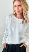 CB Custom Metallic Sweatshirt - White-130 Long Sleeve Tops-Holly-Coastal Bloom Boutique, find the trendiest versions of the popular styles and looks Located in Indialantic, FL