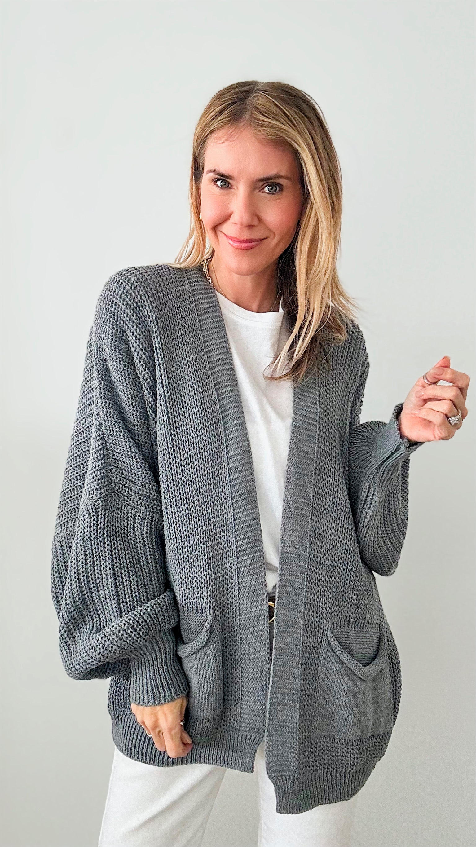 Sugar High Italian Cardigan - Dark Gray-150 Cardigans/Layers-Italianissimo-Coastal Bloom Boutique, find the trendiest versions of the popular styles and looks Located in Indialantic, FL