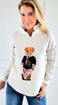 Jerry The Bear Italian Pullover- Ecru-140 Sweaters-Italianissimo-Coastal Bloom Boutique, find the trendiest versions of the popular styles and looks Located in Indialantic, FL