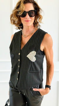 Love In Stripes Italian Vest-100 Sleeveless Tops-MILAN SLV-Coastal Bloom Boutique, find the trendiest versions of the popular styles and looks Located in Indialantic, FL
