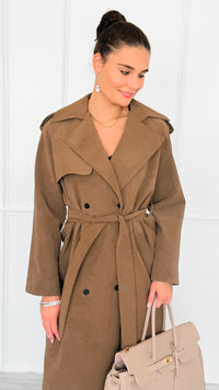 Suede Luxe Italian Long Trench Coat-160 Jackets-KZ SENA-Coastal Bloom Boutique, find the trendiest versions of the popular styles and looks Located in Indialantic, FL