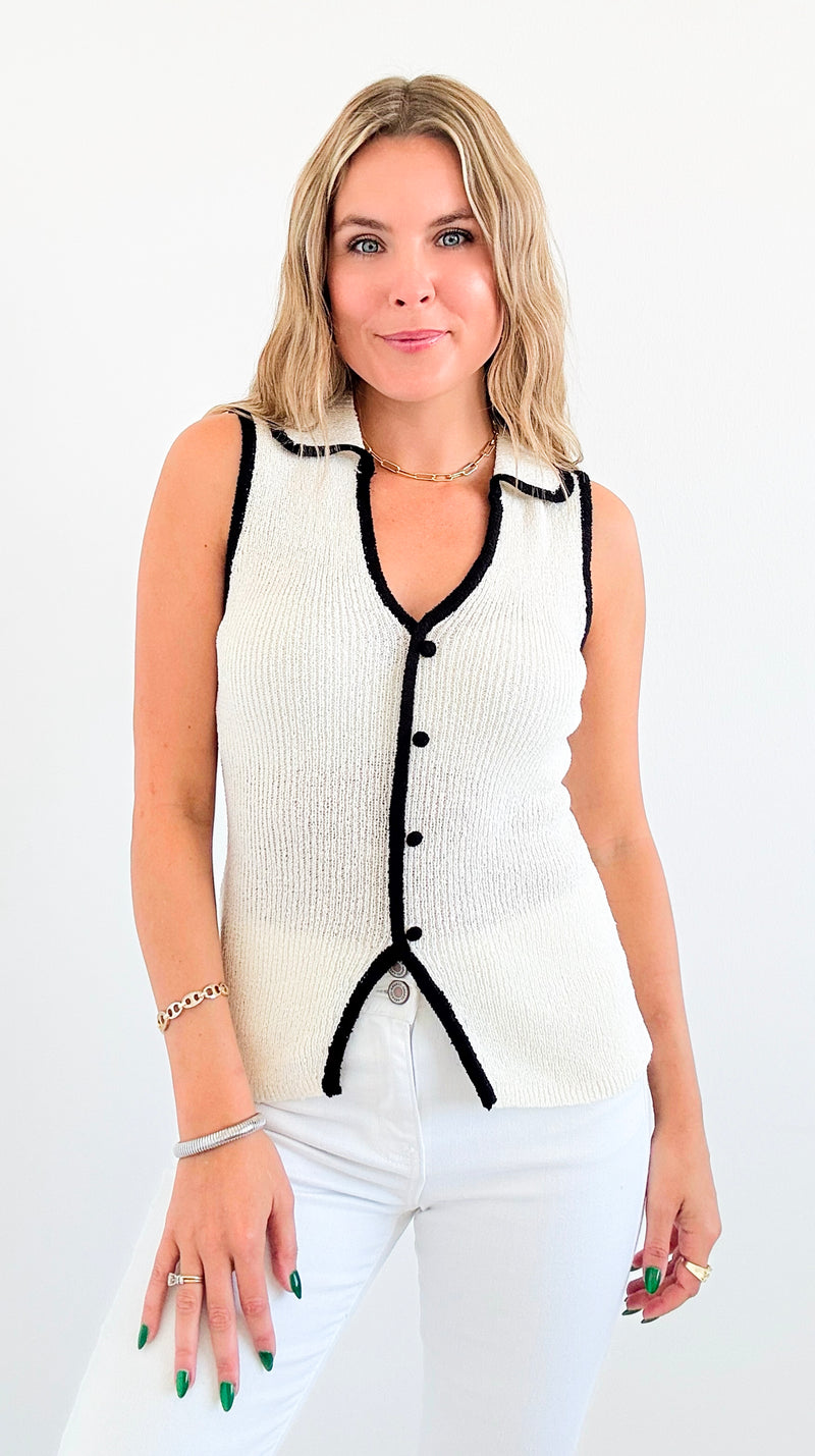 Contrast Knit Sweater Vest-100 Sleeveless Tops-Blu Pepper-Coastal Bloom Boutique, find the trendiest versions of the popular styles and looks Located in Indialantic, FL