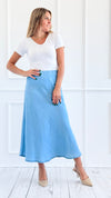 Denim Italian Midi Skirt-170 Bottoms-Italianissimo-Coastal Bloom Boutique, find the trendiest versions of the popular styles and looks Located in Indialantic, FL