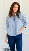 Graceful Stripes Button-Up Blouse - Blue-130 Long sleeve top-Jodifl-Coastal Bloom Boutique, find the trendiest versions of the popular styles and looks Located in Indialantic, FL
