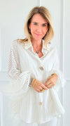 Whimsy Watch Button Detail Ruffle Bell Sleeve Italian Blouse-110 Long Sleeve Tops-TATTOO Z-Coastal Bloom Boutique, find the trendiest versions of the popular styles and looks Located in Indialantic, FL