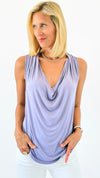 Draped Cowl Neck Top - Lilac-100 Sleeveless Tops-Ariella-Coastal Bloom Boutique, find the trendiest versions of the popular styles and looks Located in Indialantic, FL