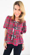 Glen Plaid Party Top-110 Short Sleeve Tops-entro-Coastal Bloom Boutique, find the trendiest versions of the popular styles and looks Located in Indialantic, FL